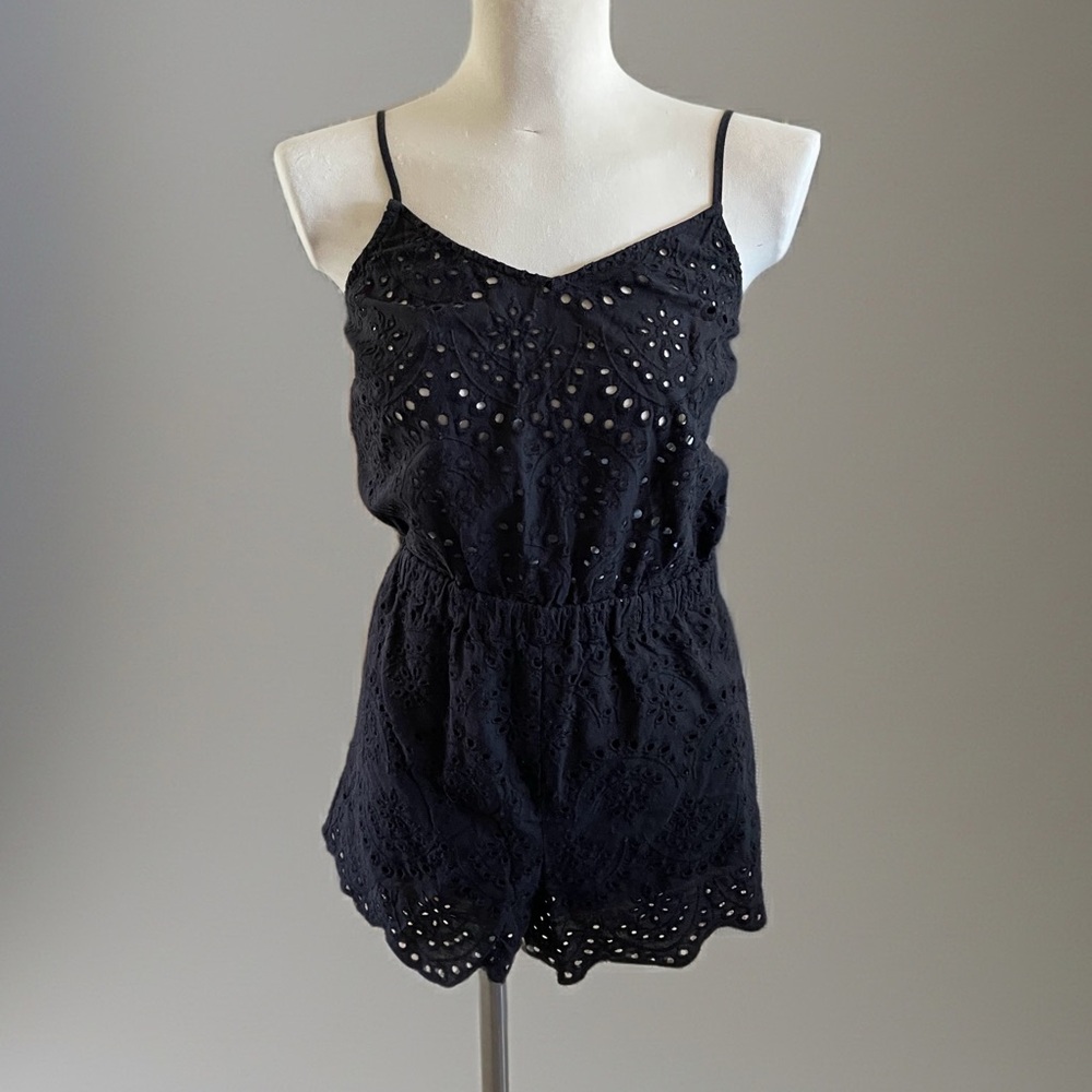 NWOT SEAFOLLY Australia Black Eyelet Romper with Spaghetti Straps Sz XS